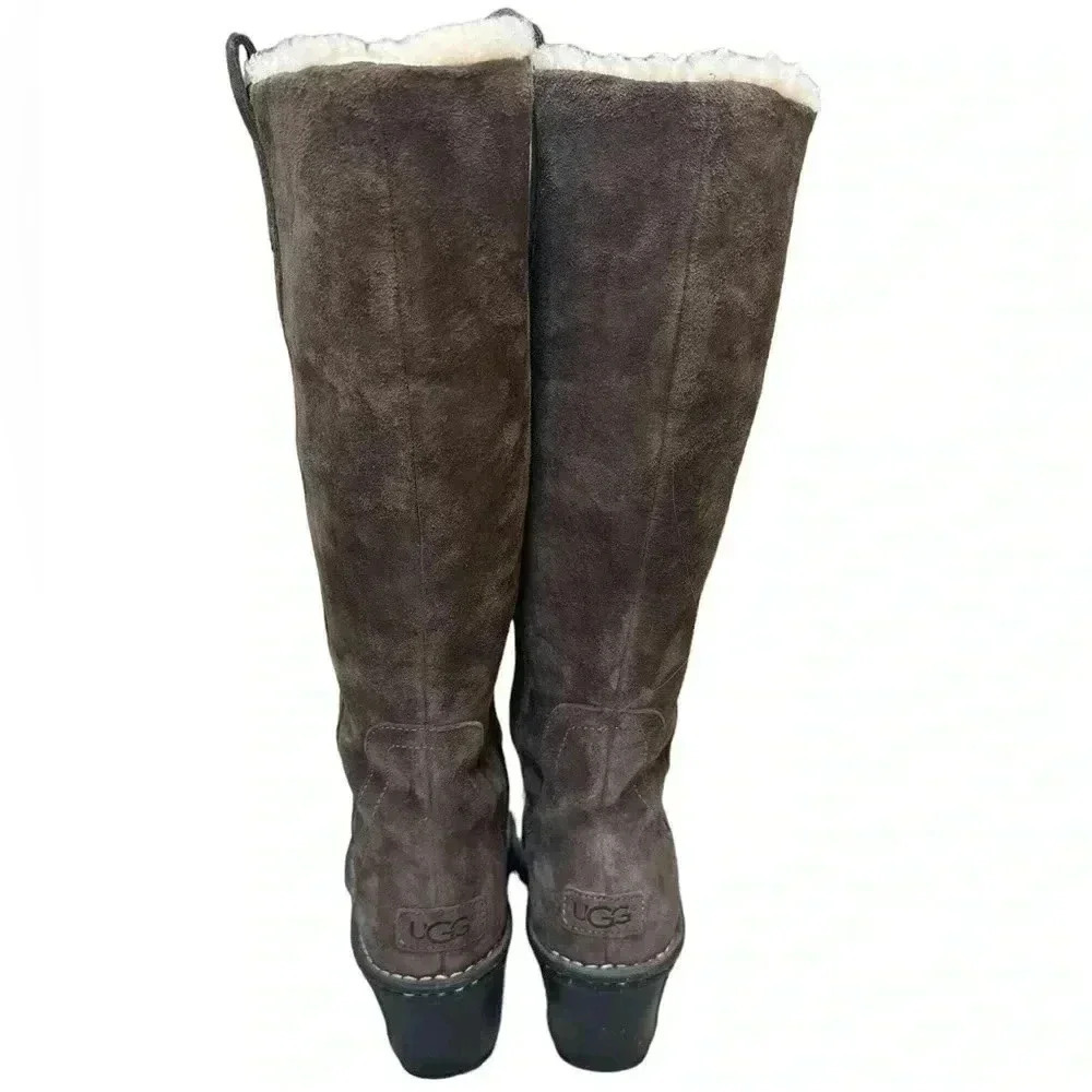 UGG Australia Hartley Chocolate Brown Suede Tall Boots Sz 7 - Picture 3 of 9
